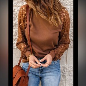 Waffle Lace Sleeve Sweater